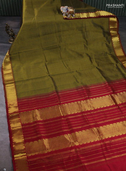 Silk cotton saree mehendi green and maroon with allover vairaosi pattern and zari woven border