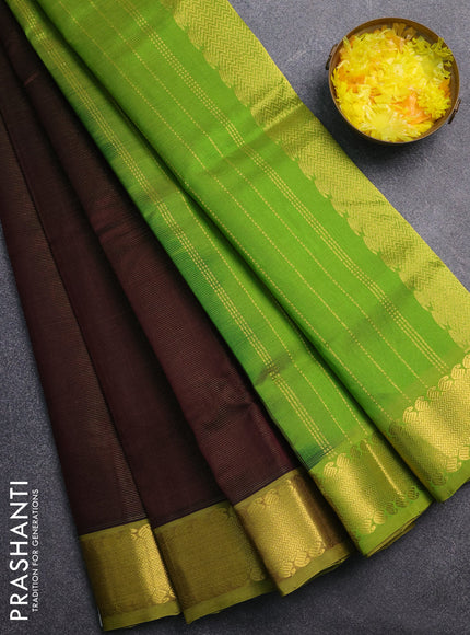 Silk cotton saree coffee brown and light green with allover vairaosi pattern and zari woven border