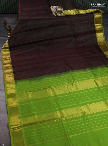 Silk cotton saree coffee brown and light green with allover vairaosi pattern and zari woven border