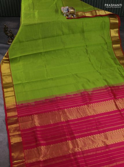Silk cotton saree light green and pink with allover vairaosi pattern and zari woven border