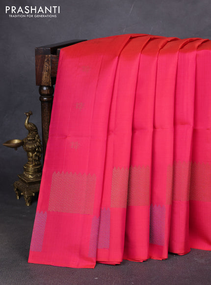 Pure soft silk saree dual shade of pinkish orange with woven buttas and zari woven butta border