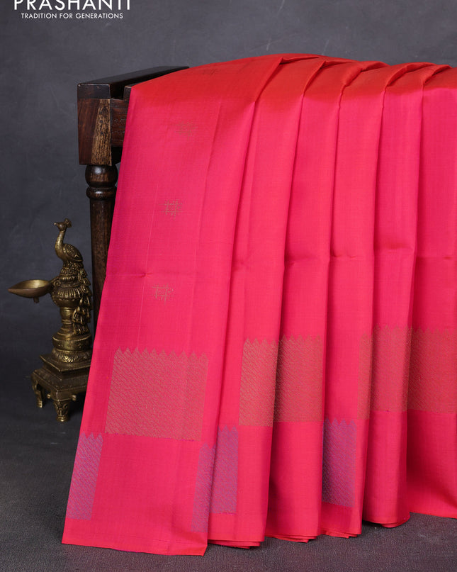 Pure soft silk saree dual shade of pinkish orange with woven buttas and zari woven butta border