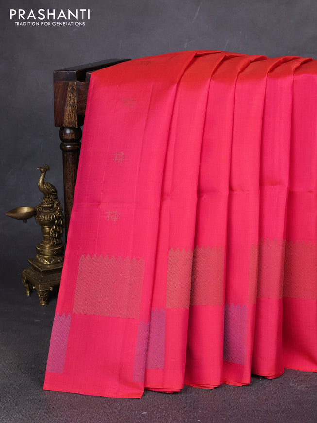 Pure soft silk saree dual shade of pinkish orange with woven buttas and zari woven butta border