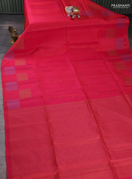 Pure soft silk saree dual shade of pinkish orange with woven buttas and zari woven butta border