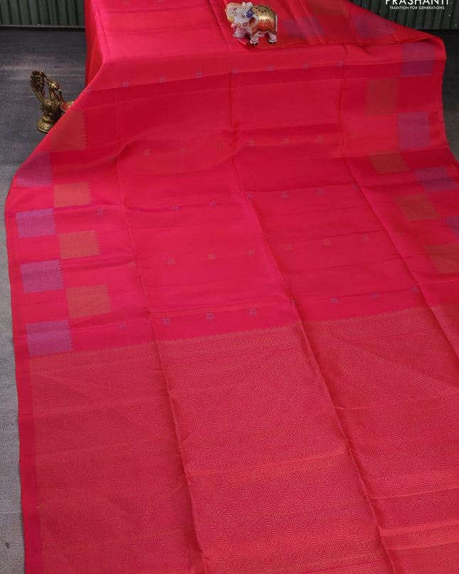 Pure soft silk saree dual shade of pinkish orange with woven buttas and zari woven butta border