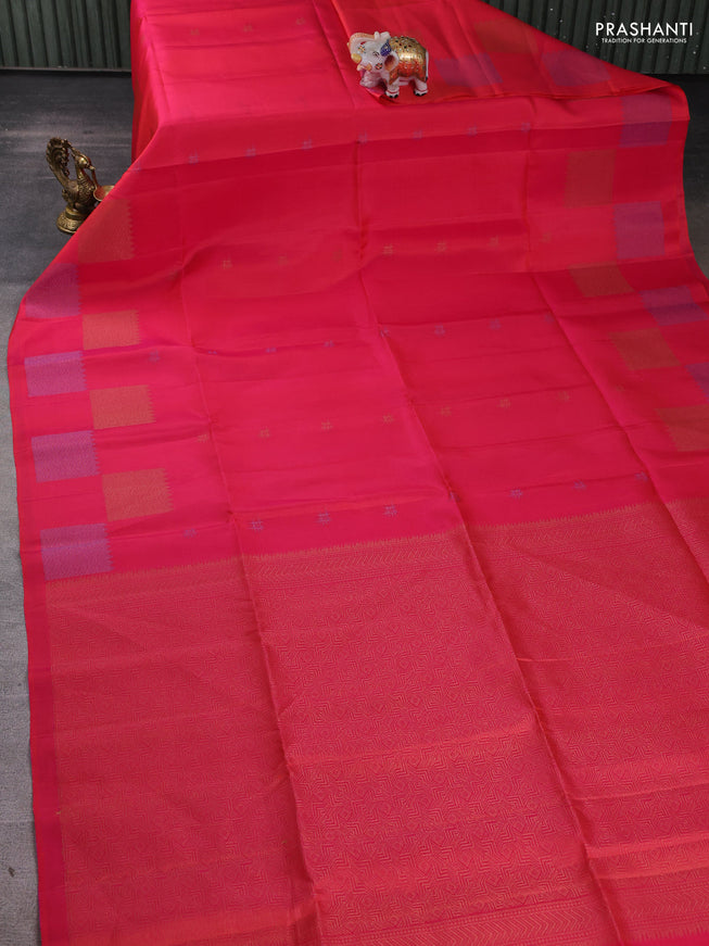 Pure soft silk saree dual shade of pinkish orange with woven buttas and zari woven butta border