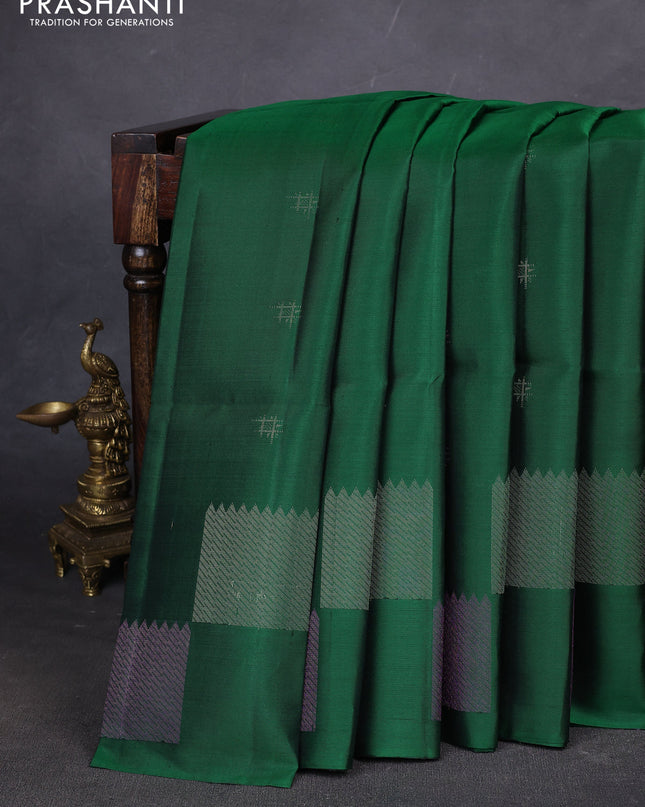 Pure soft silk saree green with woven buttas and zari woven butta border