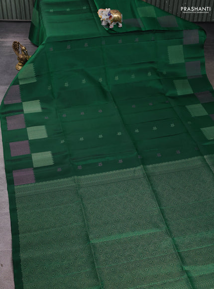 Pure soft silk saree green with woven buttas and zari woven butta border