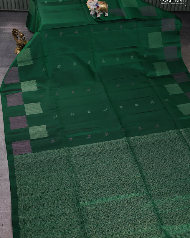 Pure soft silk saree green with woven buttas and zari woven butta border