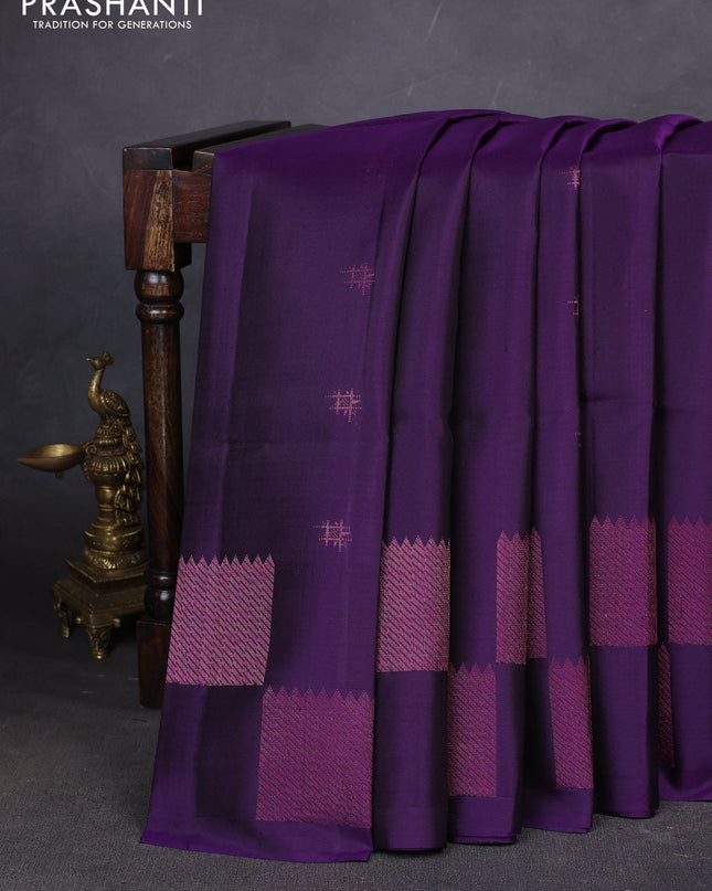Pure soft silk saree violet with woven buttas and zari woven butta border