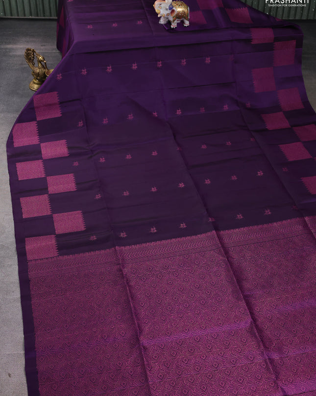 Pure soft silk saree violet with woven buttas and zari woven butta border