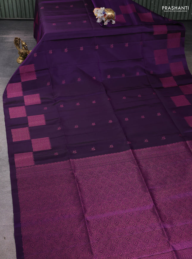 Pure soft silk saree violet with woven buttas and zari woven butta border