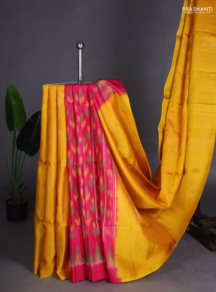 Pure soft silk saree mustard yellow and pink with zari woven floral buttas in borderless style