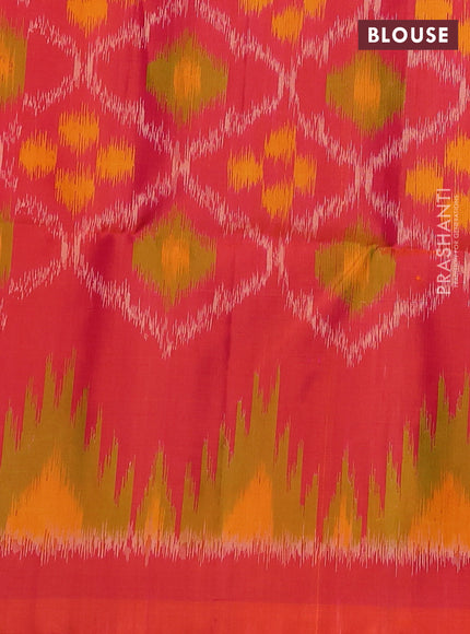 Pure soft silk saree green and dual shade of pinkish orange with zari woven floral buttas in borderless style