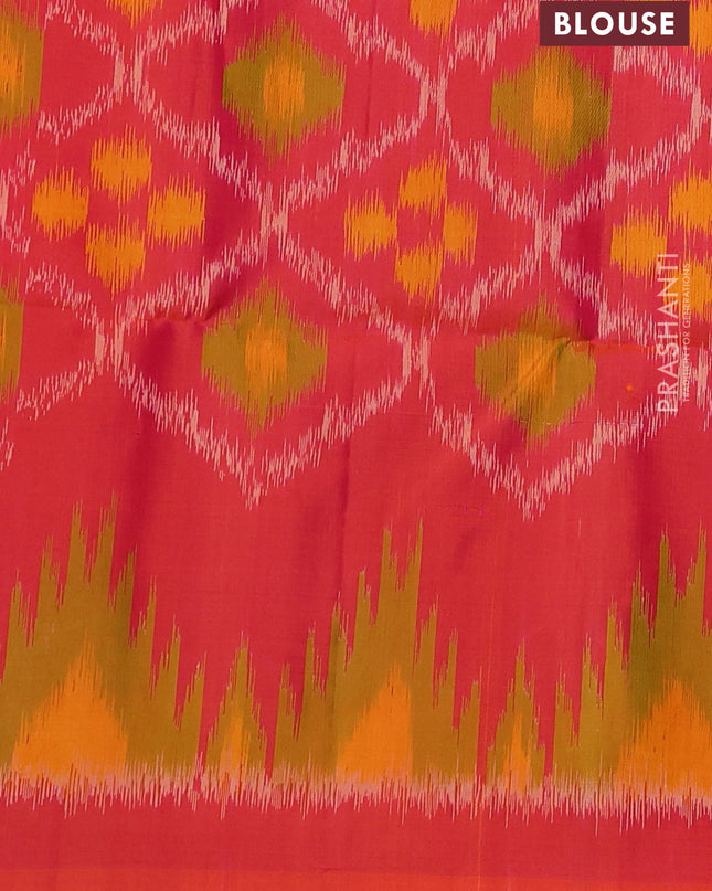 Pure soft silk saree green and dual shade of pinkish orange with zari woven floral buttas in borderless style