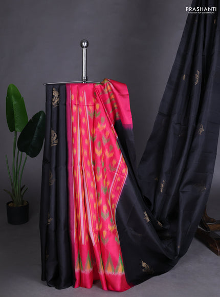 Pure soft silk saree black and pink with zari woven floral buttas in borderless style