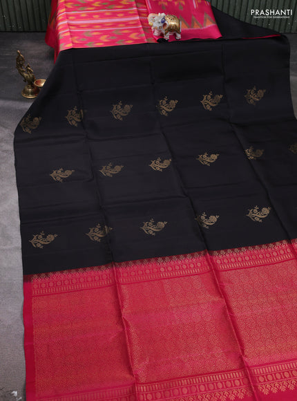 Pure soft silk saree black and pink with zari woven floral buttas in borderless style