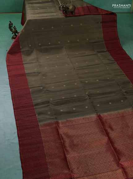 Pure soft silk saree elaichi green and maroon with woven buttas and zari checked border