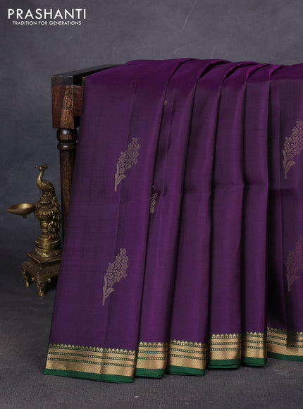 Pure soft silk saree violet and green with zari woven buttas and zari woven border