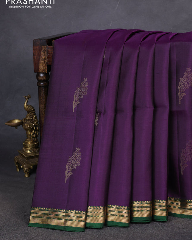 Pure soft silk saree violet and green with zari woven buttas and zari woven border