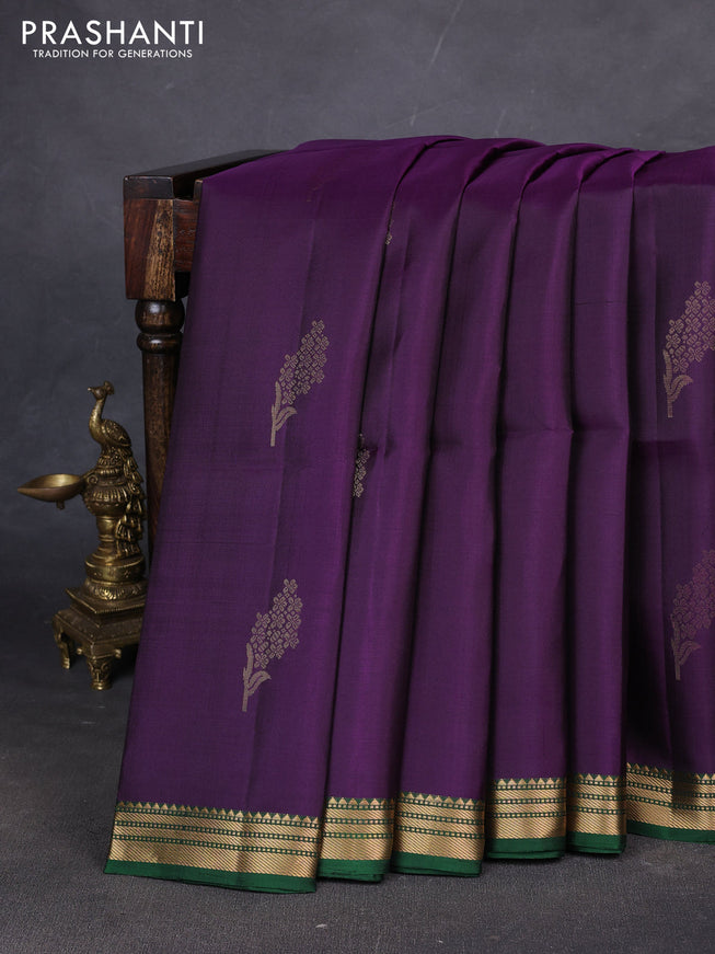 Pure soft silk saree violet and green with zari woven buttas and zari woven border
