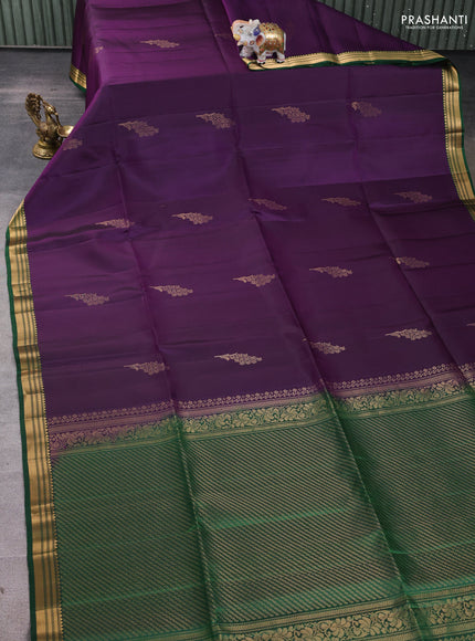 Pure soft silk saree violet and green with zari woven buttas and zari woven border