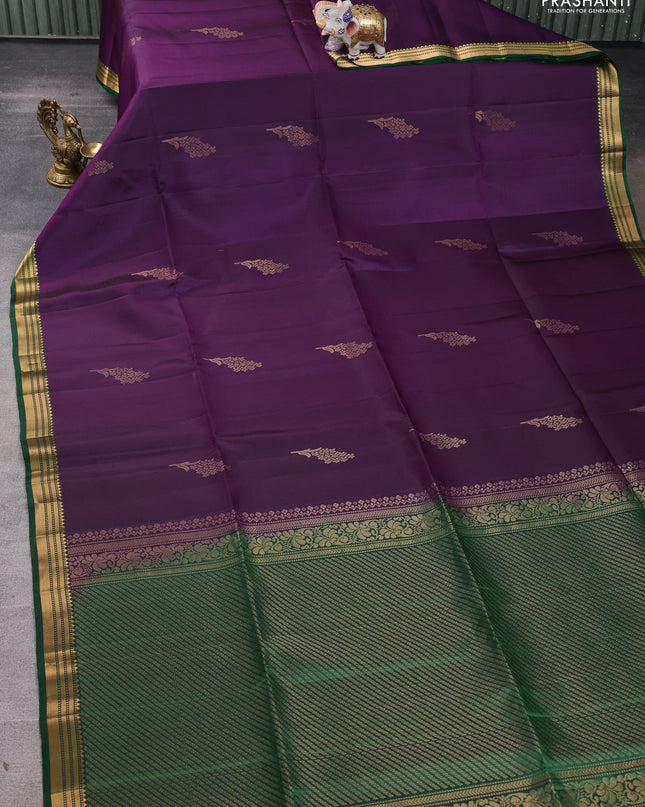 Pure soft silk saree violet and green with zari woven buttas and zari woven border