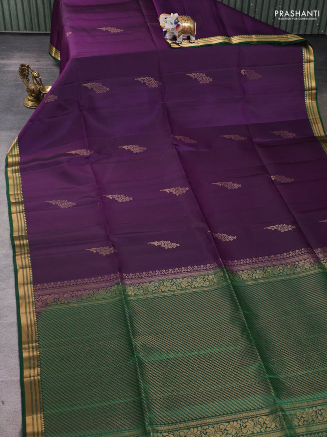 Pure soft silk saree violet and green with zari woven buttas and zari woven border