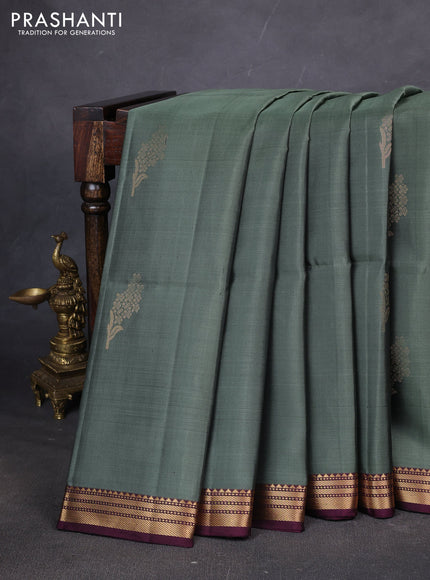 Pure soft silk saree pastel green and wine shade with zari woven buttas and zari woven border
