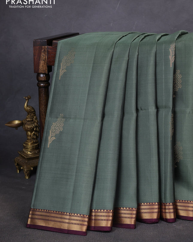 Pure soft silk saree pastel green and wine shade with zari woven buttas and zari woven border