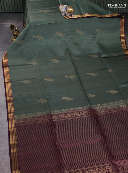 Pure soft silk saree pastel green and wine shade with zari woven buttas and zari woven border