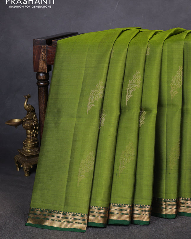 Pure soft silk saree mehendi green and green with zari woven buttas and zari woven border