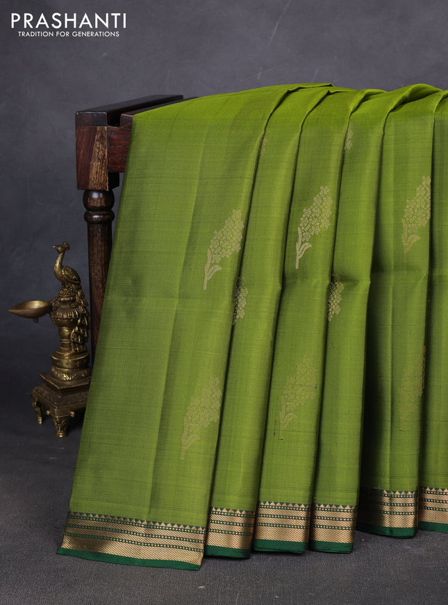 Pure soft silk saree mehendi green and green with zari woven buttas and zari woven border