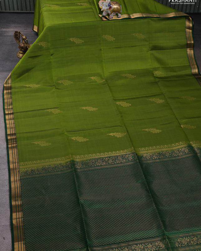 Pure soft silk saree mehendi green and green with zari woven buttas and zari woven border