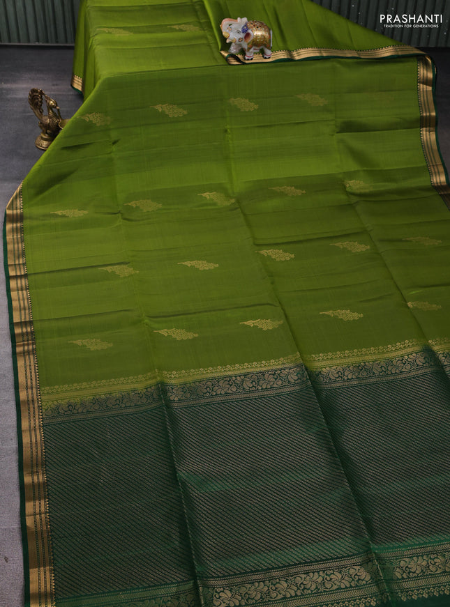 Pure soft silk saree mehendi green and green with zari woven buttas and zari woven border