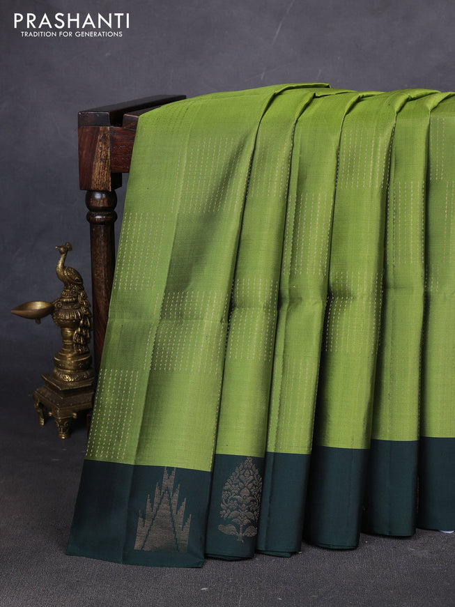 Pure soft silk saree light green and dark green with allover zari weaves and temple design butta border