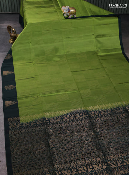 Pure soft silk saree light green and dark green with allover zari weaves and temple design butta border