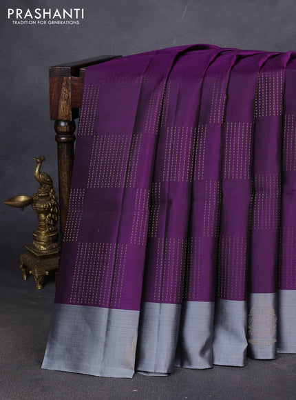 Pure soft silk saree purple and grey with allover zari weaves and temple design butta border