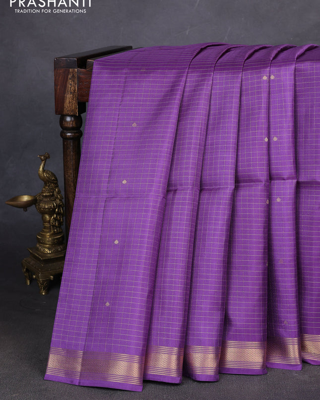 Pure soft silk saree lavender with allover zari checks & buttas and zari woven border