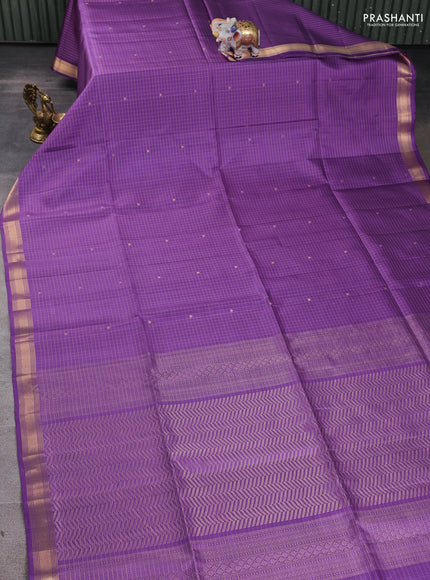 Pure soft silk saree lavender with allover zari checks & buttas and zari woven border