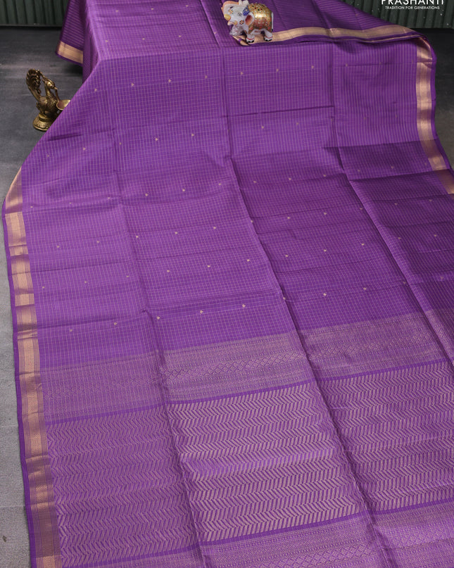 Pure soft silk saree lavender with allover zari checks & buttas and zari woven border