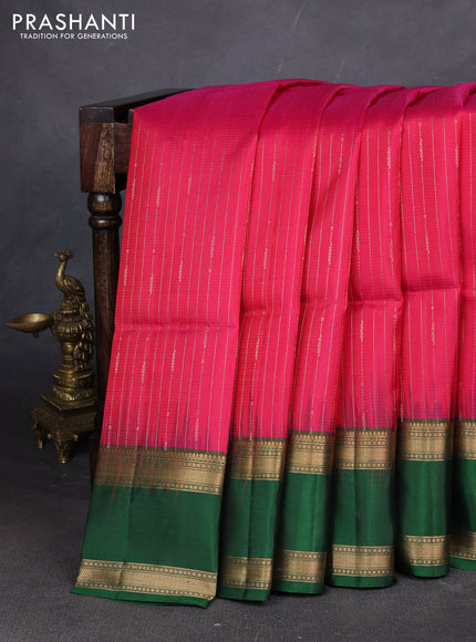 Pure soft silk saree dual shade of pinkish orange and green with allover zari weaves and rettapet zari woven border