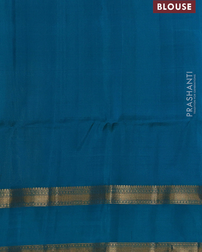 Pure soft silk saree mustard yellow and teal blue with allover zari weaves and rettapet zari woven border