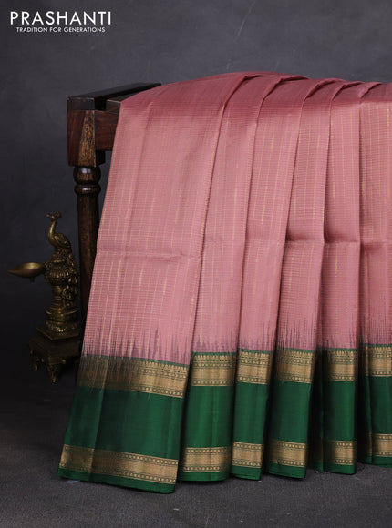 Pure soft silk saree pastel pink and green with allover zari weaves and rettapet zari woven border