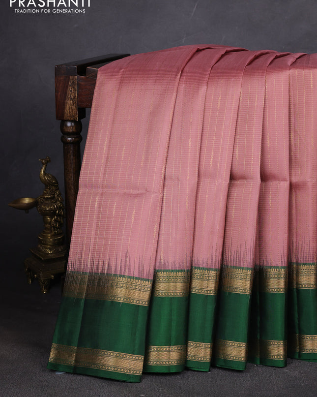 Pure soft silk saree pastel pink and green with allover zari weaves and rettapet zari woven border