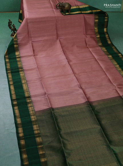 Pure soft silk saree pastel pink and green with allover zari weaves and rettapet zari woven border