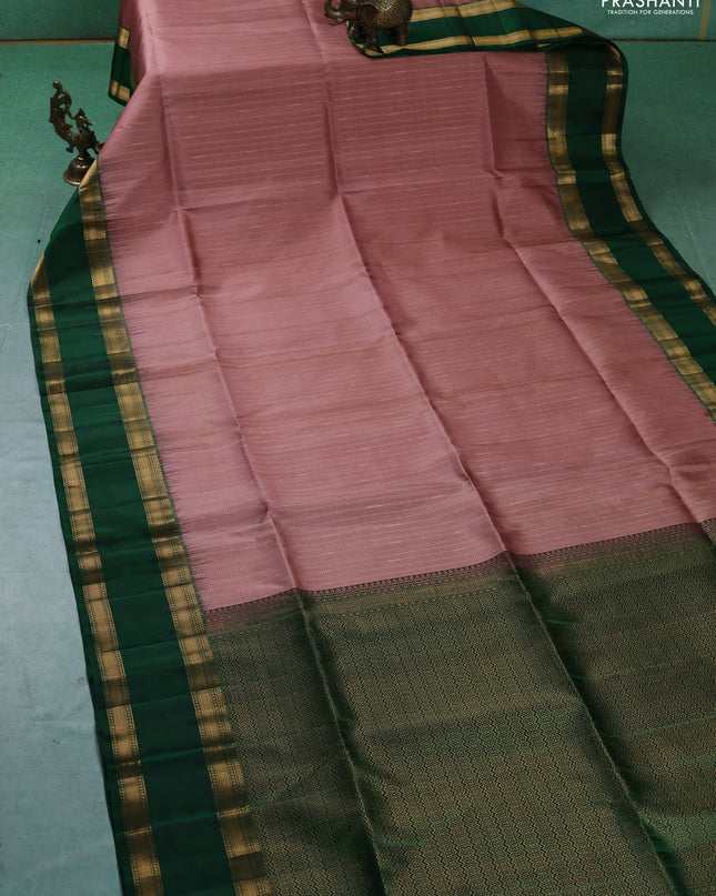 Pure soft silk saree pastel pink and green with allover zari weaves and rettapet zari woven border