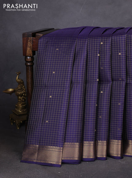 Pure soft silk saree dark blue with allover zari woven checks & buttas and zari woven border