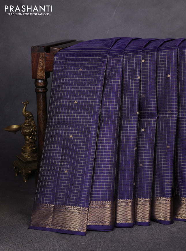 Pure soft silk saree dark blue with allover zari woven checks & buttas and zari woven border