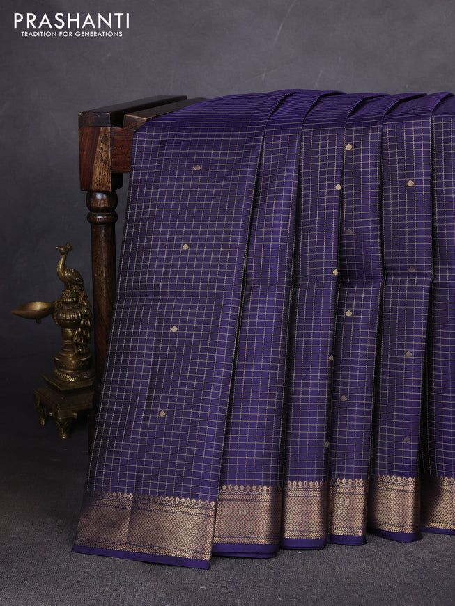 Pure soft silk saree dark blue with allover zari woven checks & buttas and zari woven border
